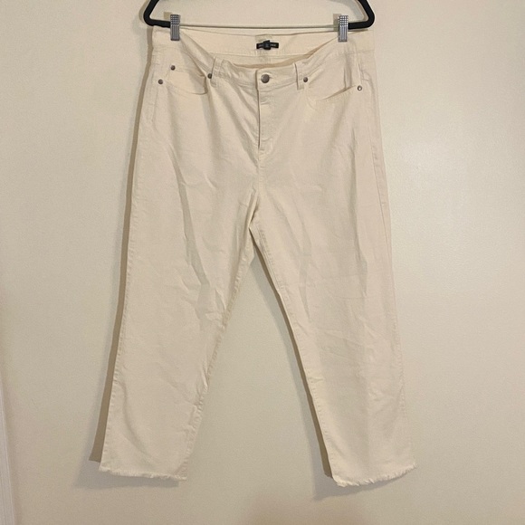 Eileen Fisher Pants - Eileen Fisher Organic Cotton Denim Straight White Raw Hem Ankle Jeans Large